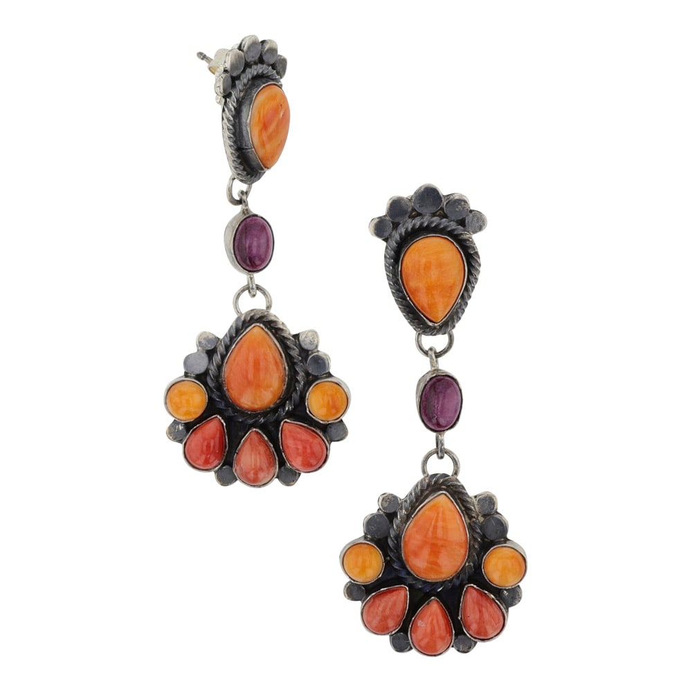 Randall Endito Navajo Spiny Oyster Earrings: Sterling Silver | Genuine Spiny Oyster | Randall Endito Navajo Spiny Oyster Earrings | Navajo Native American Southwest Indian Jewelry | Good (no breaks or damages) | Approximate Weight: 17 Grams | Ea