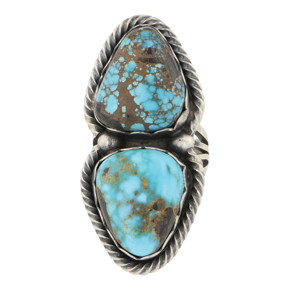 Paul Livingston Navajo Carico Lake Turquoise Two Stone Ring (1 of 3)