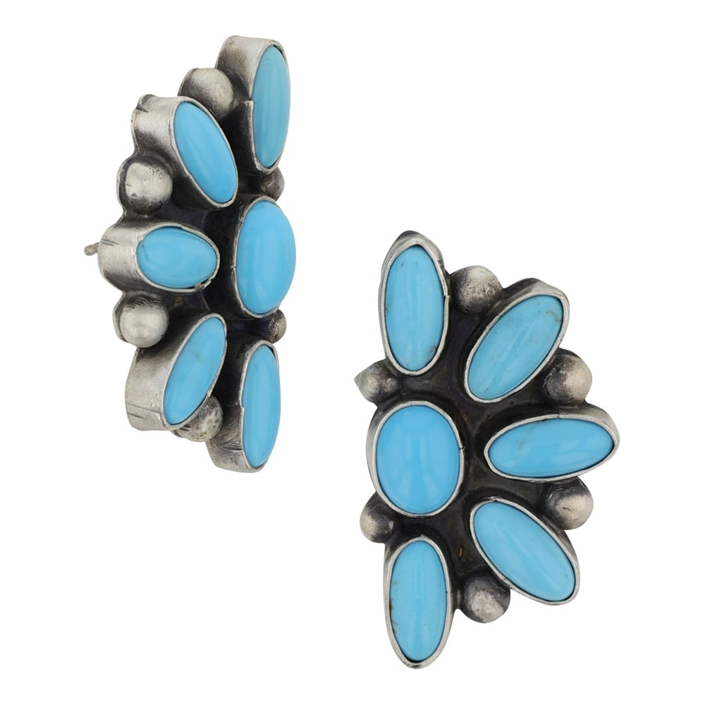 Louise Jim Navajo Sleeping Beauty Turquoise Half Cluster Earrings: Sterling Silver | Genuine Sleeping Beauty Turquoise | Louise Jim Navajo Sleeping Beauty Turquoise Half Cluster Earrings | Navajo Native American Southwest Indian Jewelry | Good (no breaks or damages) 