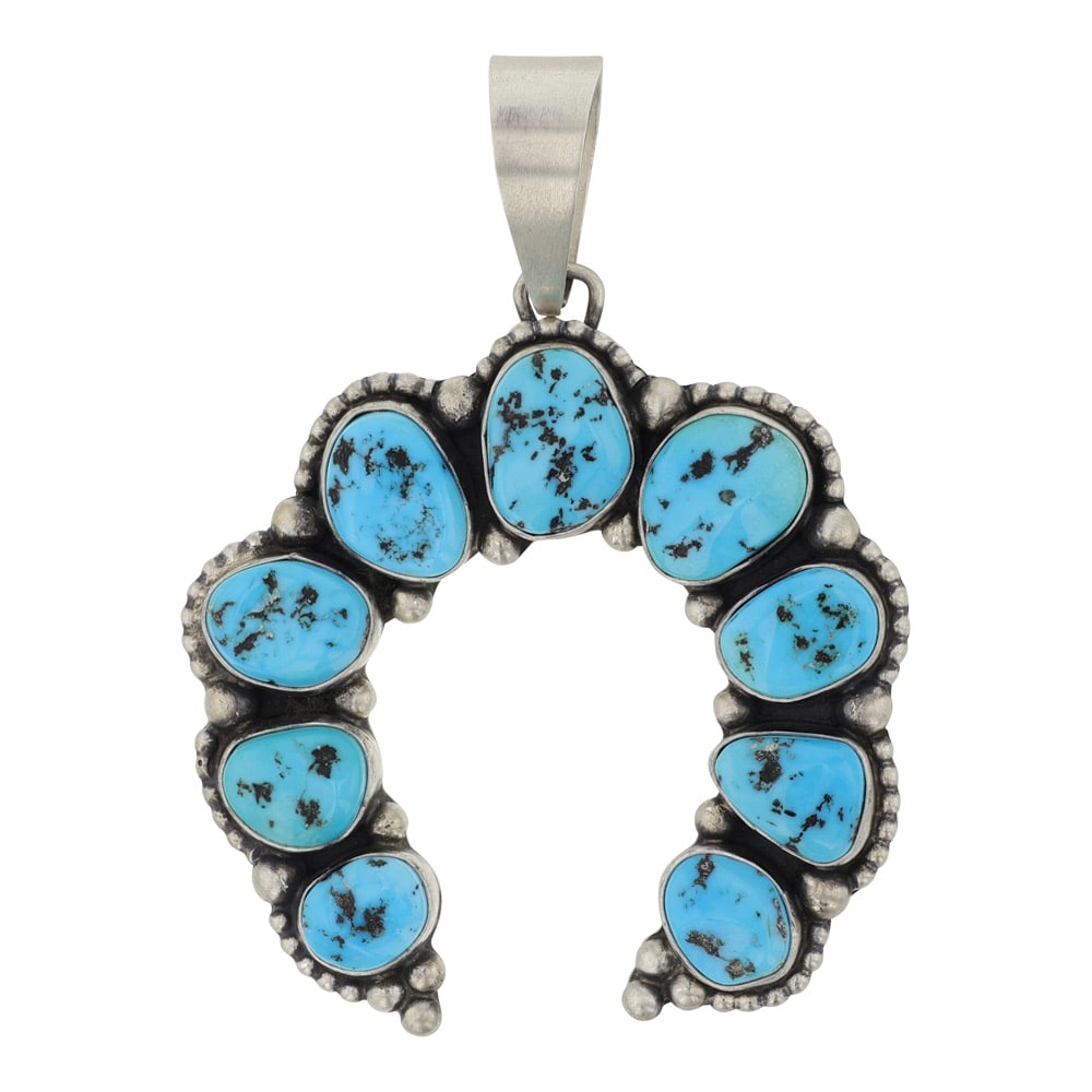 Kathleen Livingston Sleeping Beauty Nugget Turquoise Naja Pendant: Sterling Silver | Genuine Sleeping Beauty Turquoise | Kathleen Livingston Sleeping Beauty Nugget Turquoise Naja Pendant | Navajo Native American Southwest Indian Jewelry | Good (no breaks or damages) 