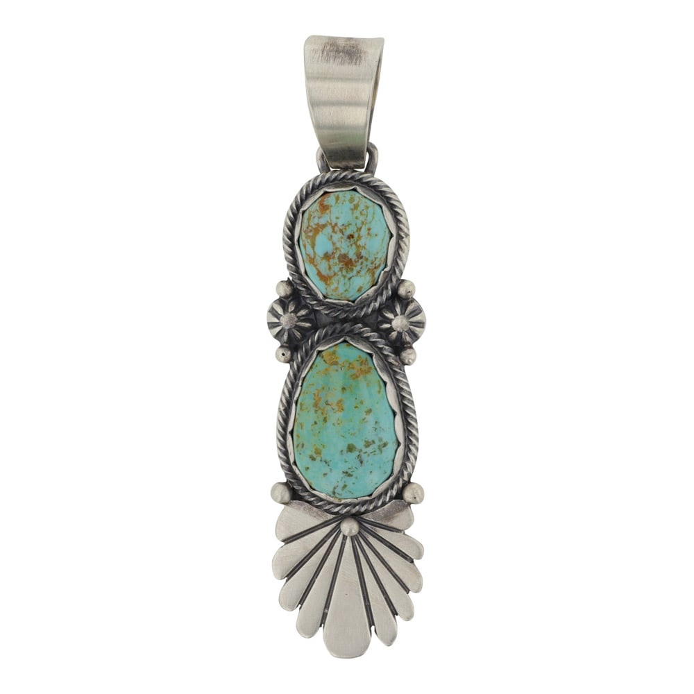 Daniel Benally Navajo Nevada Turquoise Two Stone Pendant (1 of 2)