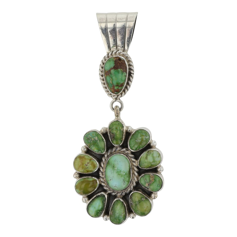 Kenneth Jones Navajo Sonoran Gold Turquoise Cluster Pendant: Sterling Silver | Genuine Sonoran Gold Turquoise | Kenneth Jones Navajo Sonoran Gold Turquoise Cluster Pendant | Navajo Native American Southwest Indian Jewelry | Good (no breaks or damages) | Approxi