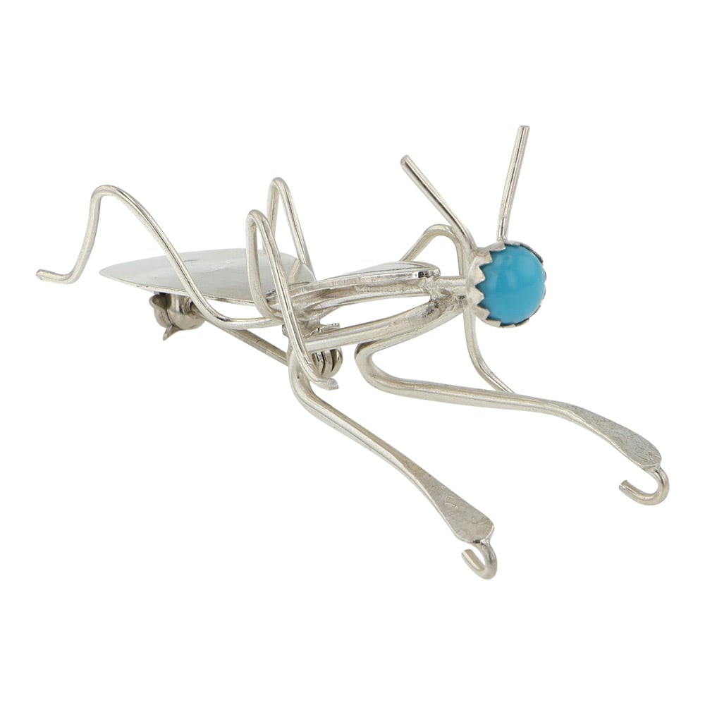 Navajo Kingman Turquoise Grasshopper Pin: Sterling Silver | Genuine Kingman Turquoise | Navajo Kingman Turquoise Grasshopper Pin | Navajo Native American Southwest Indian Jewelry | Good (no breaks or damages) | Approximate Weight:4 Grams | Pi