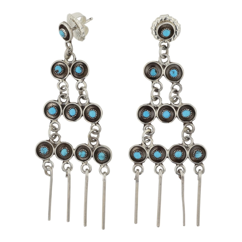 Zuni Sleeping Beauty Turquoise Chandelier Earrings: Sterling Silver | Genuine Sleeping Beauty Turquoise | Zuni Sleeping Beauty Turquoise Chandelier Earrings | Zuni Native American Southwest Indian Jewelry | Good (no breaks or damages) | Approximate Wei