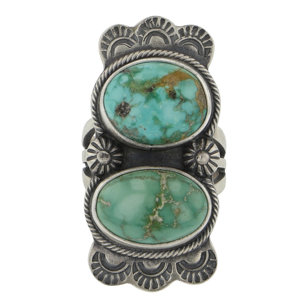 Justine Hoskie Navajo Carico Lake Turquoise Two Stone Ring (1 of 3)
