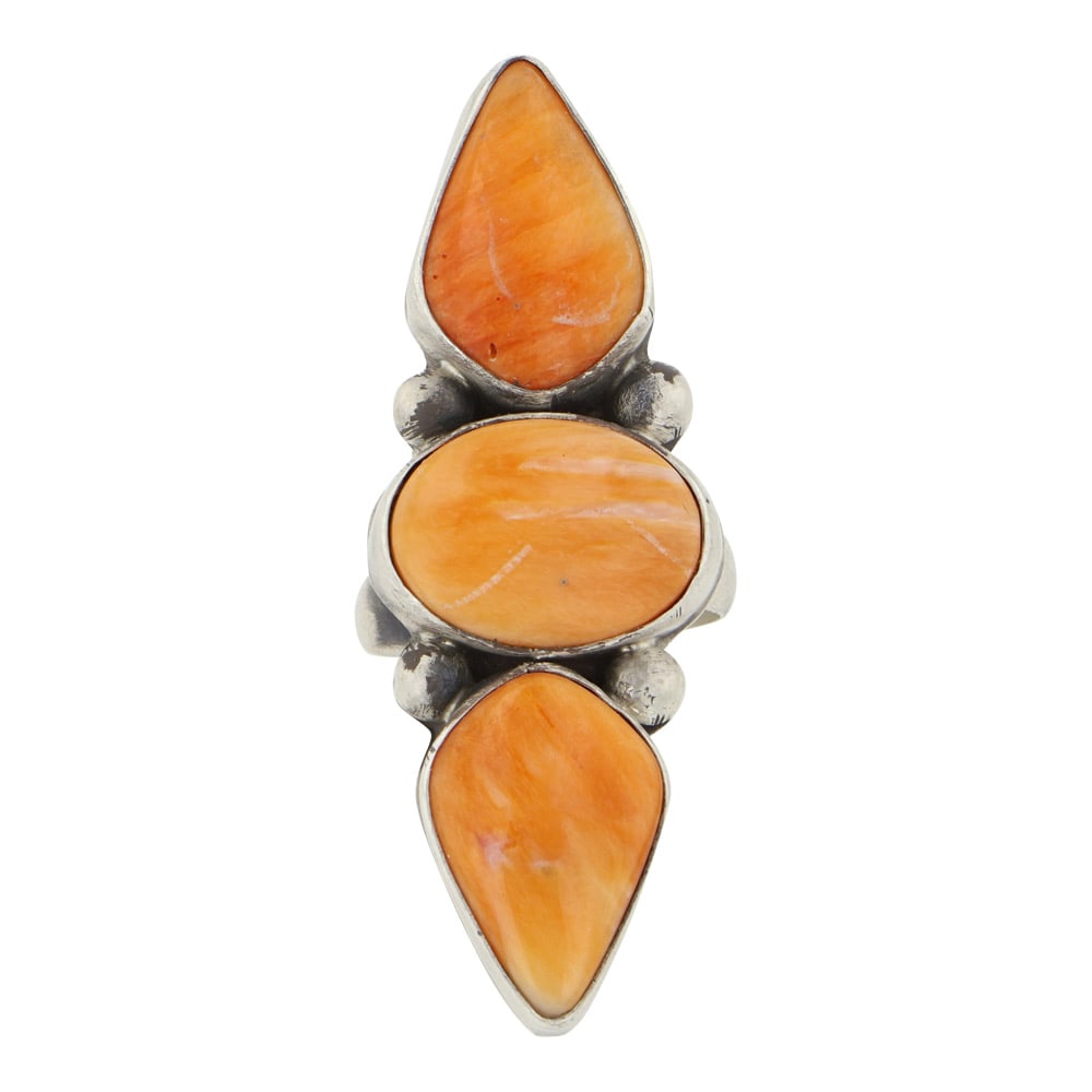 Jimmy Garcia Navajo Spiny Oyster Three Stone Adjustable Ring (1 of 3)
