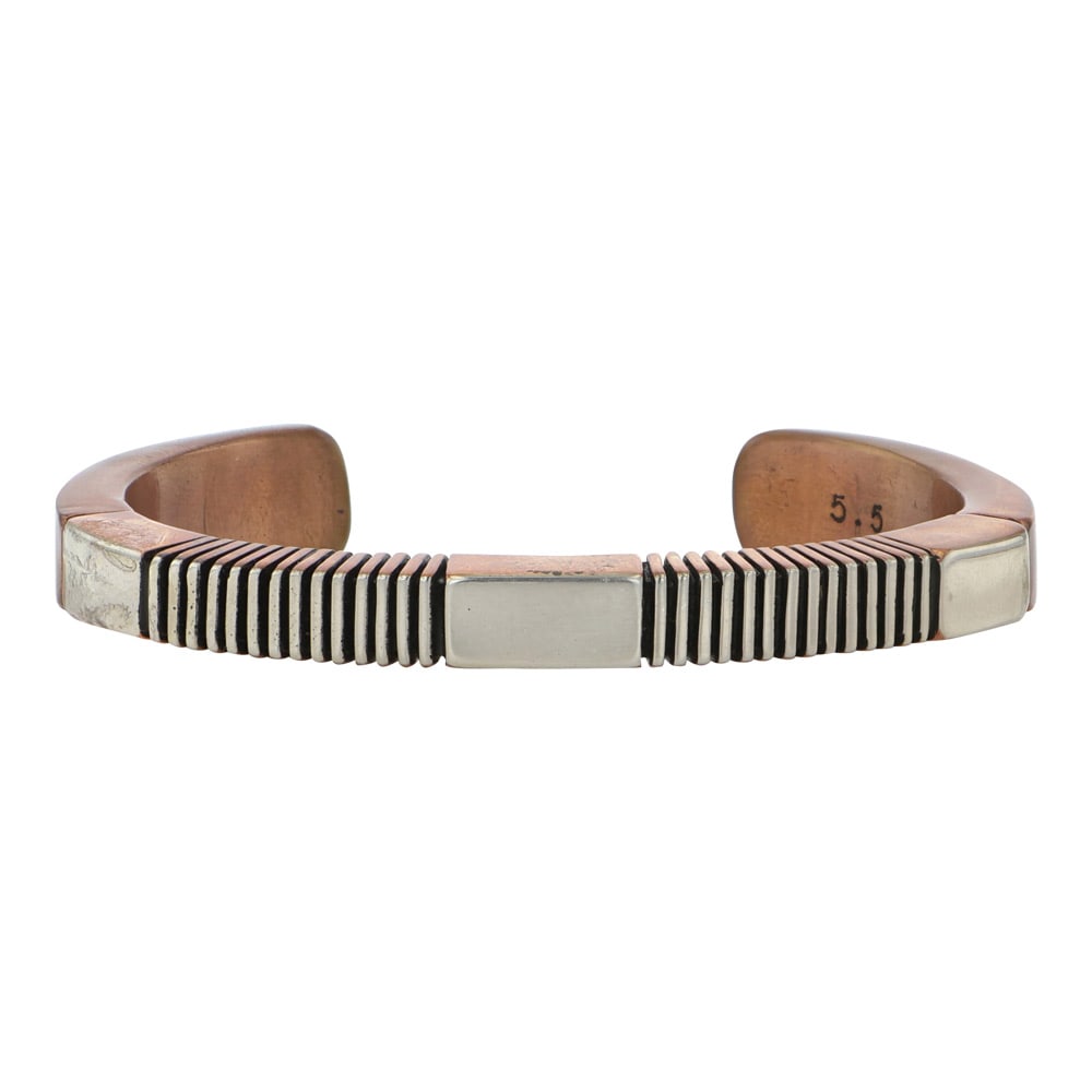 Johnathan Nez Navajo Sterling Silver & Copper Stamp Work Heavy Bracelet (1 of 3)