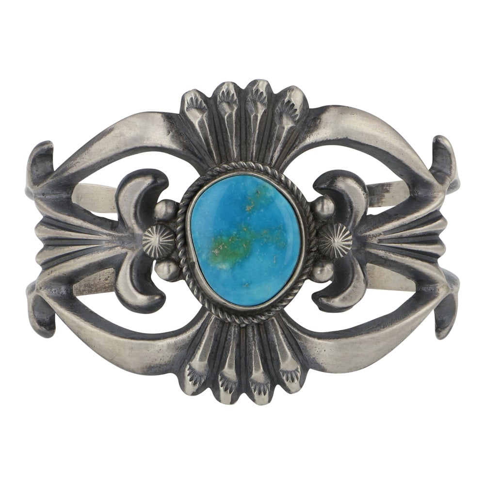 Harrison Bitsui Navajo Blue Gem Turquoise Sandcast Bracelet (1 of 3)