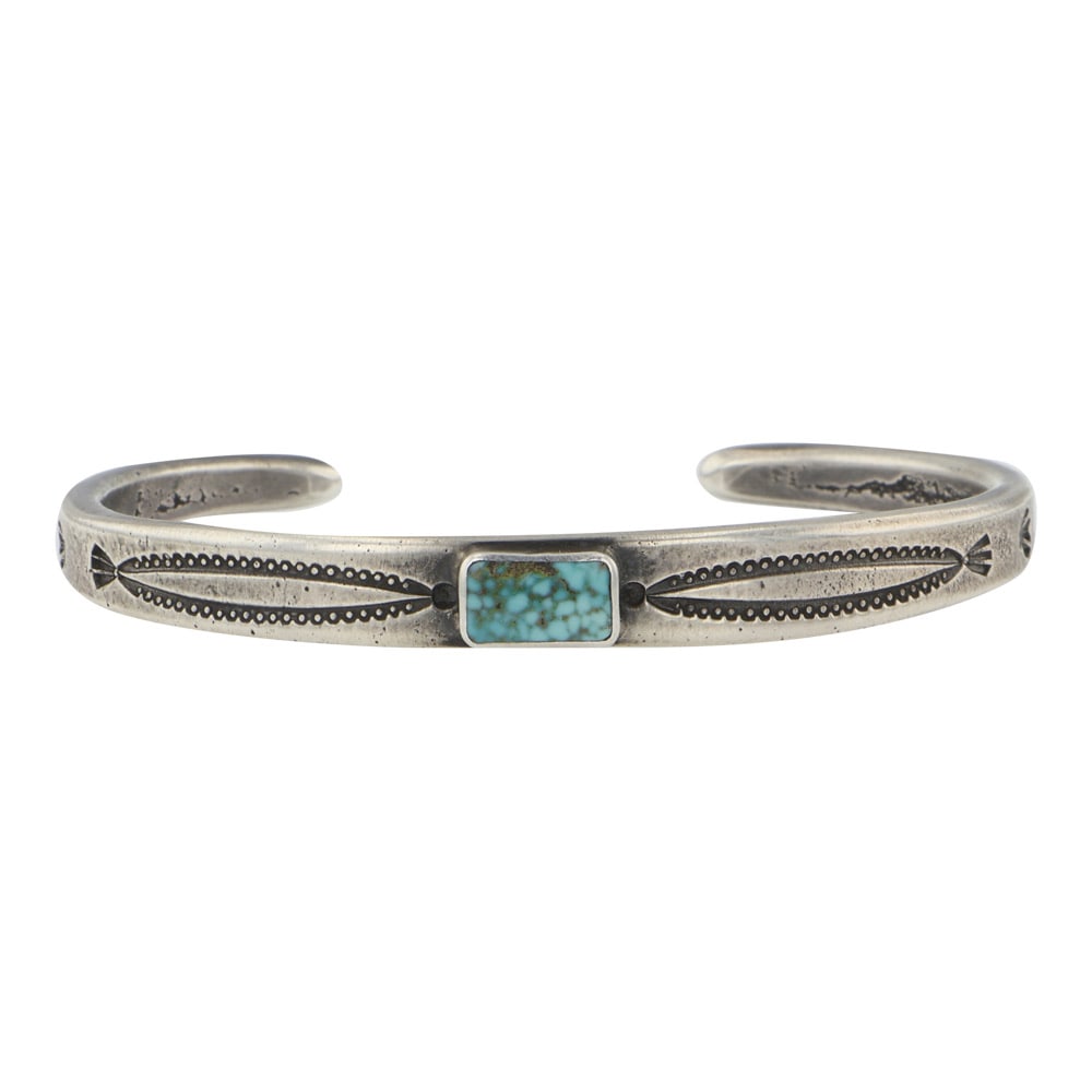Alex Horst Southwest Anglo Artist Rolled Ingot Dry Creek Turquoise Intricate Cuff Bracelet: Sterling Silver | Genuine Turquoise | Alex Horst Southwest Anglo Artist Rolled Ingot Dry Creek Turquoise Intricate Cuff Bracelet | Anglo American Southwest Artist Jewelry | Good (no breaks or damages)