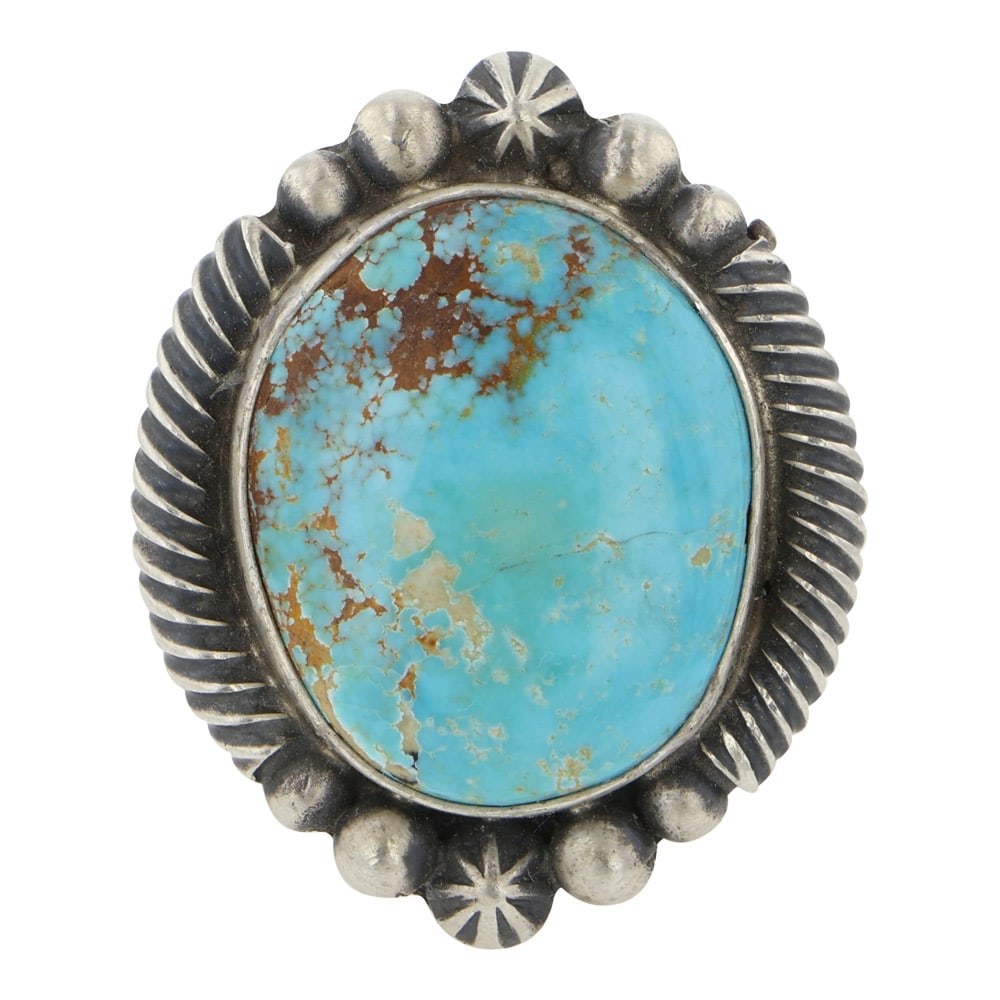 Navajo Royston Turquoise Stamp-Work Ring (1 of 3)