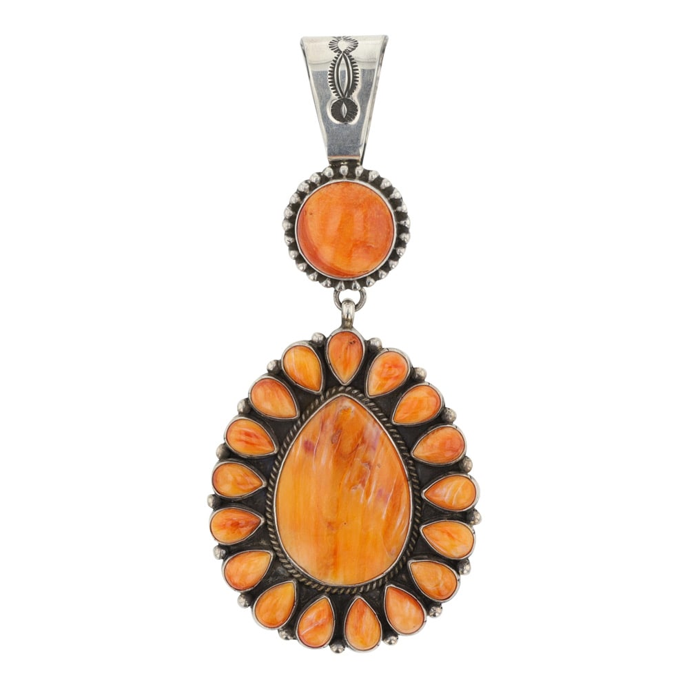 Annie Hoskie Navjao Spiny Oyster Cluster Pendant: Sterling Silver | Genuine Spiny Oyster | Annie Hoskie Navjao Spiny Oyster Cluster Pendant | Navajo Native American Southwest Indian Jewelry | Good (no breaks or damages) | Approximate