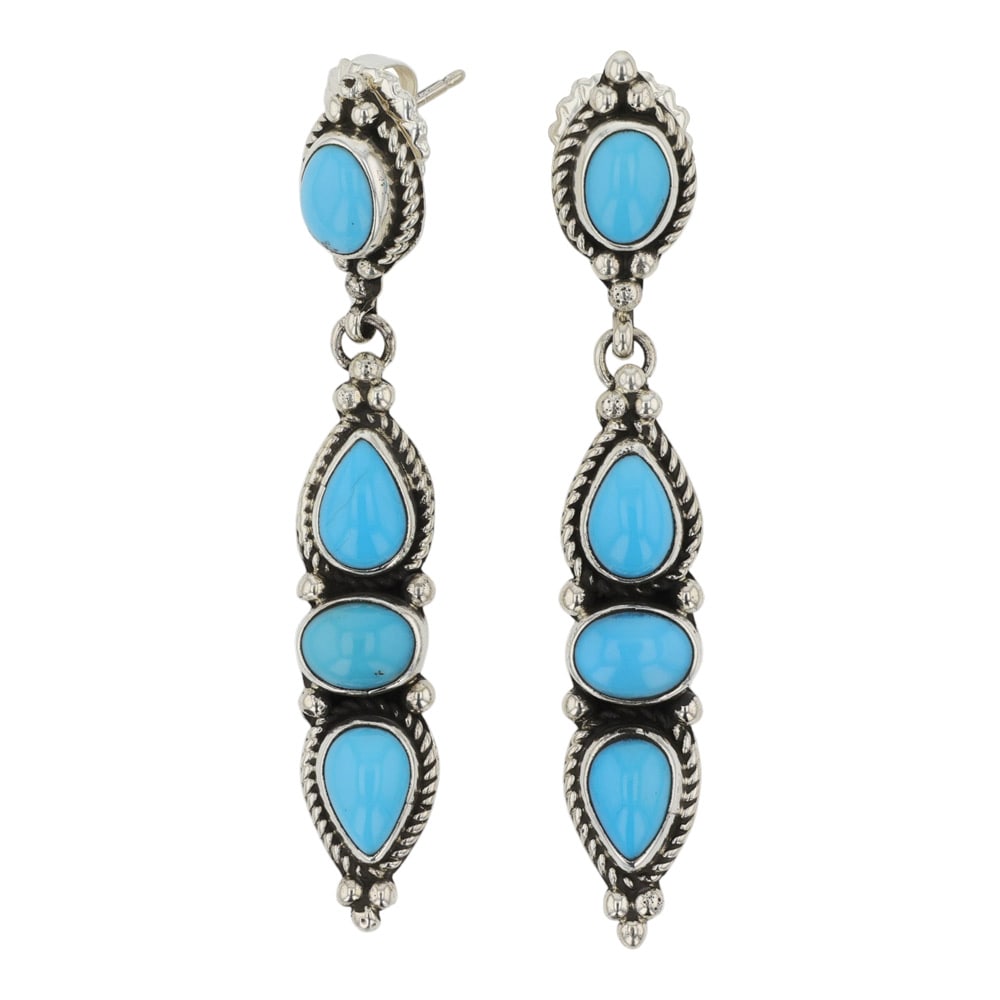 Renell Perry Navjao Kingman Turquoise Earrings: Sterling Silver | Genuine Kingman Turquoise | Renell Perry Navjao Kingman Turquoise Earrings | Navajo Native American Southwest Indian Jewelry | Good (no breaks or damages) | Approximate