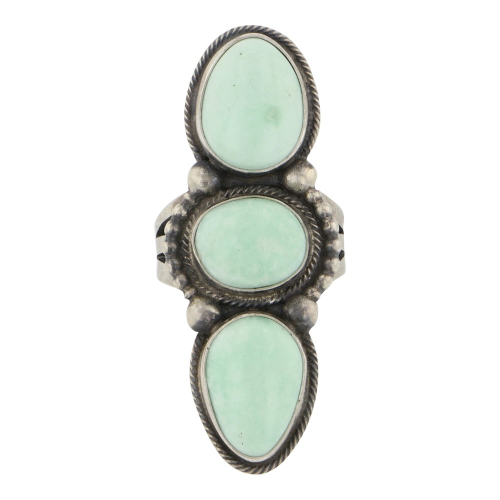 Navajo Palomino Variscite Three Stone Ring: Sterling Silver | Genuien Palomino Variscite | Navajo Palomino Variscite Three Stone Ring | Navajo Native American Southwest Indian Jewelry | Good (no breaks or damages) | Approximate