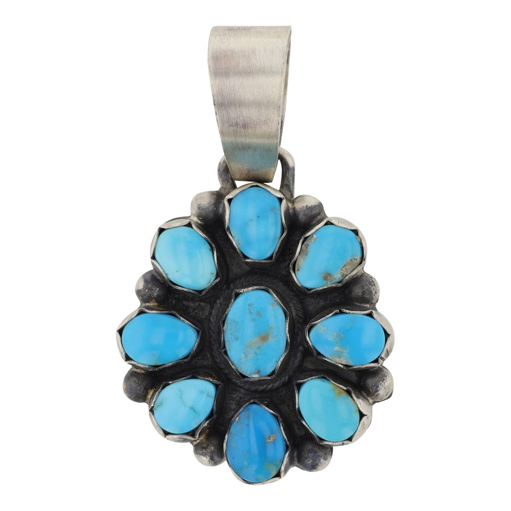 Bobby Johnson Navajo Blue Ridge Turquoise Cluster Pendant: Sterling Silver | Genuine Blue Ridge Turquoise | Bobby Johnson Navajo Blue Ridge Turquoise Cluster Pendant | Navajo Native American Southwest Indian Jewelry | Good (no breaks or damages) |