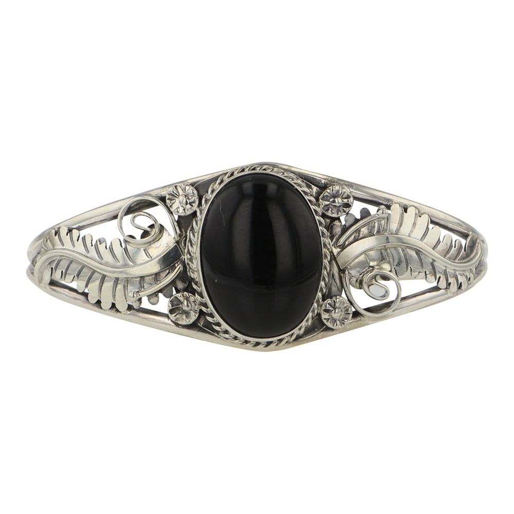 Navajo Black Onyx Leaf work Bracelet (1 of 3)