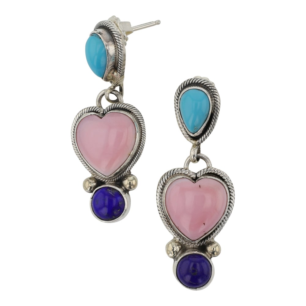 Randy Billy Navajo Turquoise Pink Conch & Lapis Earrings (1 of 2)