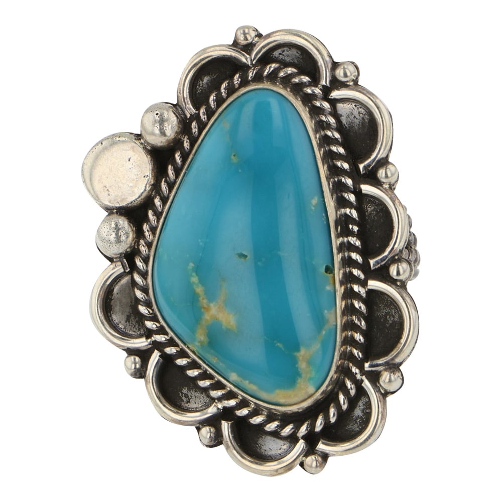 Mary Ellen Souixe Tribe Fox Turquoise Ring: Sterling Silver | Genuine Fox Turquoise | Mary Ellen Souixe Tribe Fox Turquoise Ring | Navajo Native American Southwest Indian Jewelry | Good (no breaks or damages) | Approximate Weight:?16?Grams |