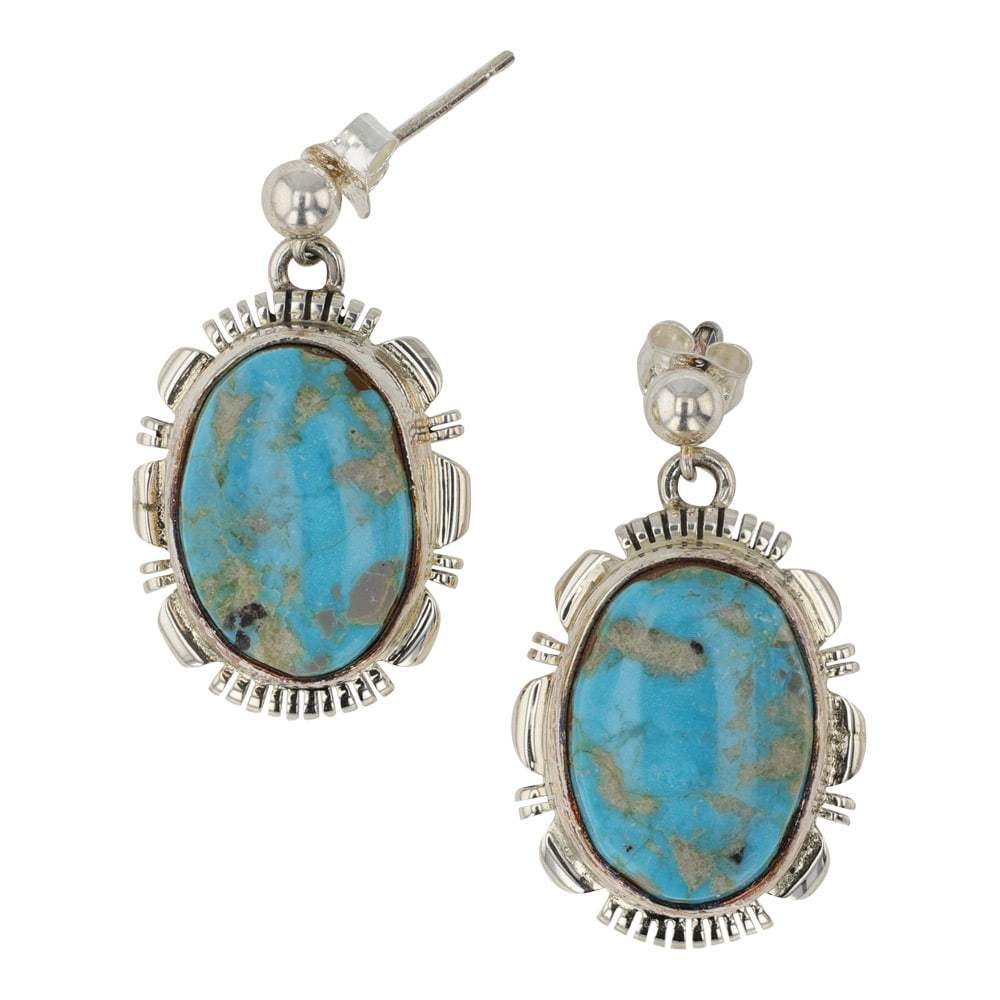 Jeff Francisco Navajo Blue Ridge Turquoise Earrings: Sterling Silver | Genuine Blue Ridge Turquoise | Jeff Francisco Navajo Blue Ridge Turquoise Earrings | Navajo Native American Southwest Indian Jewelry | Good (no breaks or damages) | Approximate Weigh