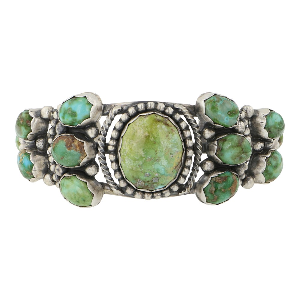 Ray Bennett Talented Navajo Artist Sonoran Gold Turquoise Cluster Bracelet (1 of 4)