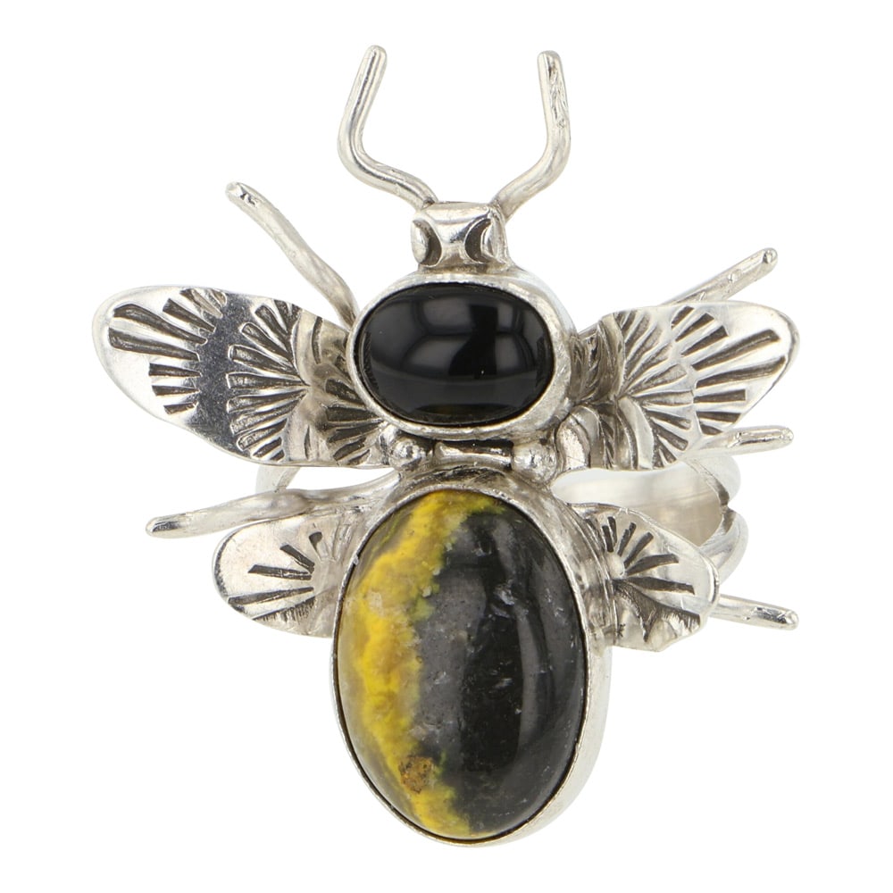 Navajo Bumblebee Jasper & Black Onyx Insect Ring (1 of 3)