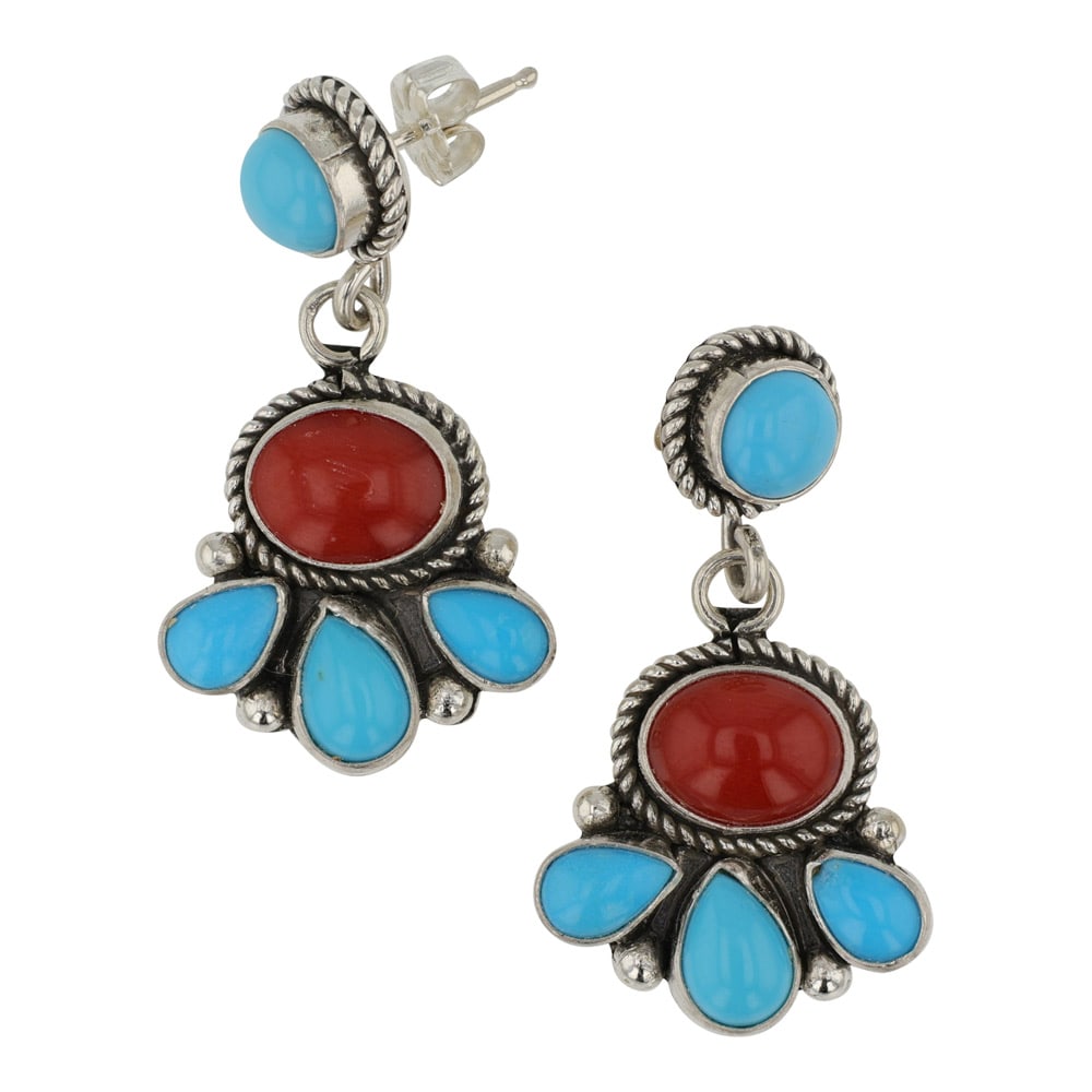 Navajo Kingman Turquoise & Mediterranean Coral Earrings (1 of 2)