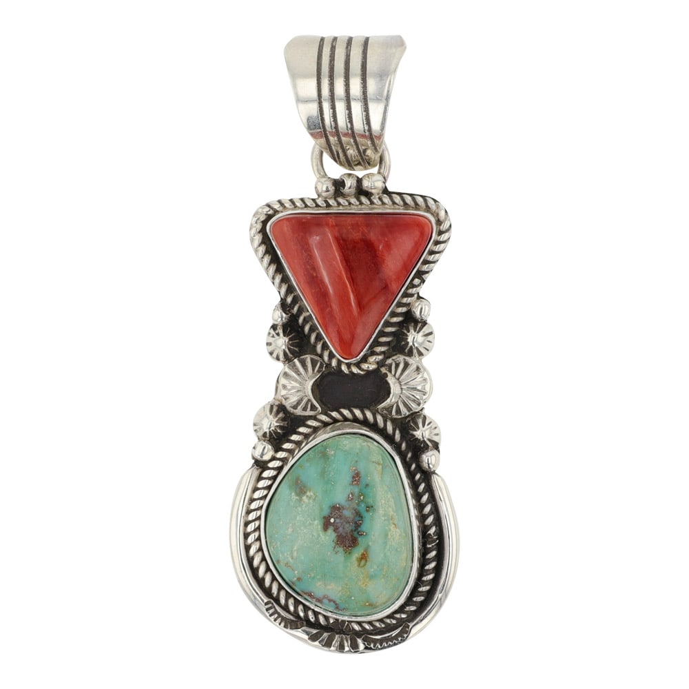 Navajo Turquoise & Spiny Oyster Two Stone Pendant (1 of 2)