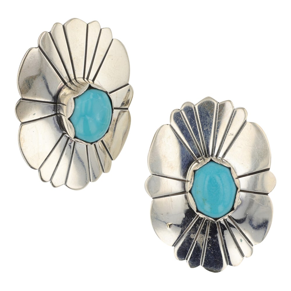 Marita Benally Navajo Lone Mountain Turquoise Earrings: Sterling Silver | Genuine Lone Mountain Turquoise | Marita Benally Navajo Lone Mountain Turquoise Earrings | Navajo Native American Southwest Indian Jewelry | Good (no breaks or damages) | Approximate