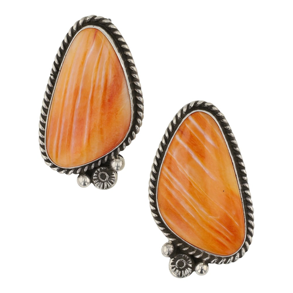 Ella Linkin Navajo Spiny Oyster Earrings: Sterling Silver | Genuine Spiny Oyster | Ella Linkin Navajo Spiny Oyster Earrings | Navajo Native American Southwest Indian Jewelry | Good (no breaks or damages) | Approximate Weight:?12?Grams | Earri