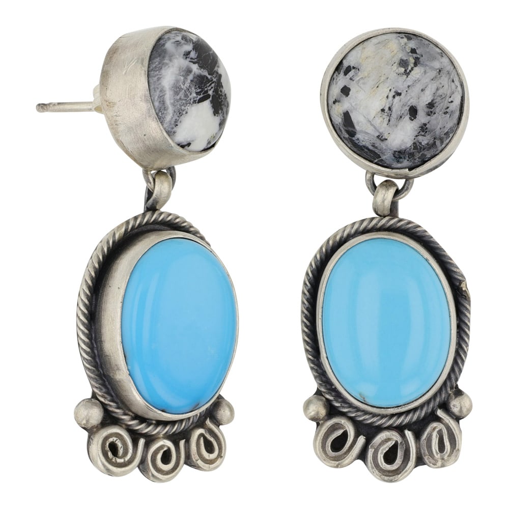 Rena Shelly Navajo Turquoise Earrings: Sterling Silver | Genuine Turquoise | Rena Shelly Navajo Turquoise Earrings | Navajo Native American Southwest Indian Jewelry | Good (no breaks or damages) | Approximate Weight:?13?Grams | Earrings: 1