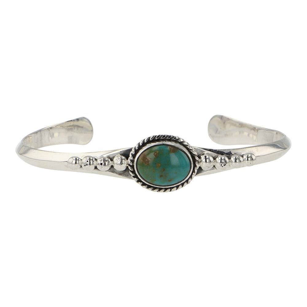 Tina Benally Navajo Menassa Turquoise Triangle Bracelet: Sterling Silver | Genuine Menassa Turquoise | Tina Benally Navajo Menassa Turquoise Triangle Bracelet | Navajo Native American Southwest Indian Jewelry | Good (no breaks or damages) | Approximate Weig