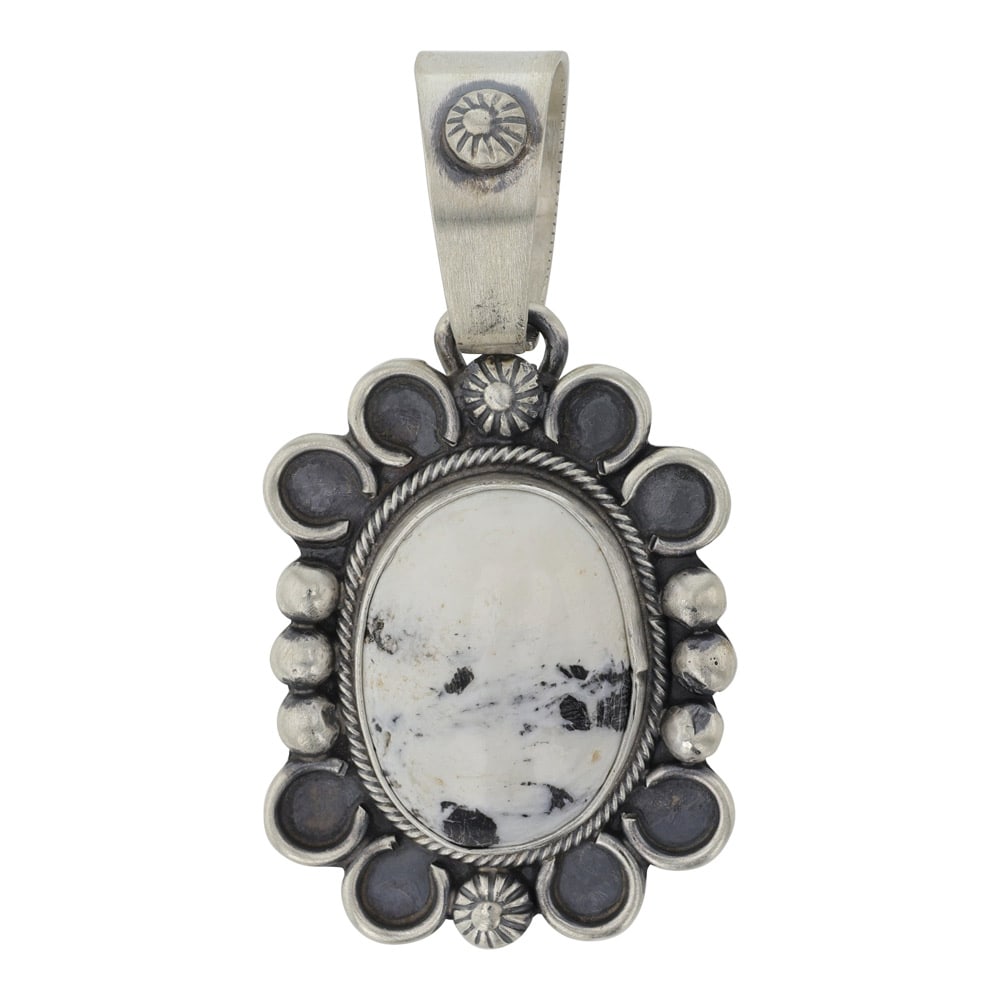 Aaron Roberston Navajo White Buffalo Pendant: Sterling Silver | Genuine White Buffalo | Aaron Roberston Navajo White Buffalo Pendant | Navajo Native American Southwest Indian Jewelry | Good (no breaks or damages) | Approximate Weight:?12?Grams | 