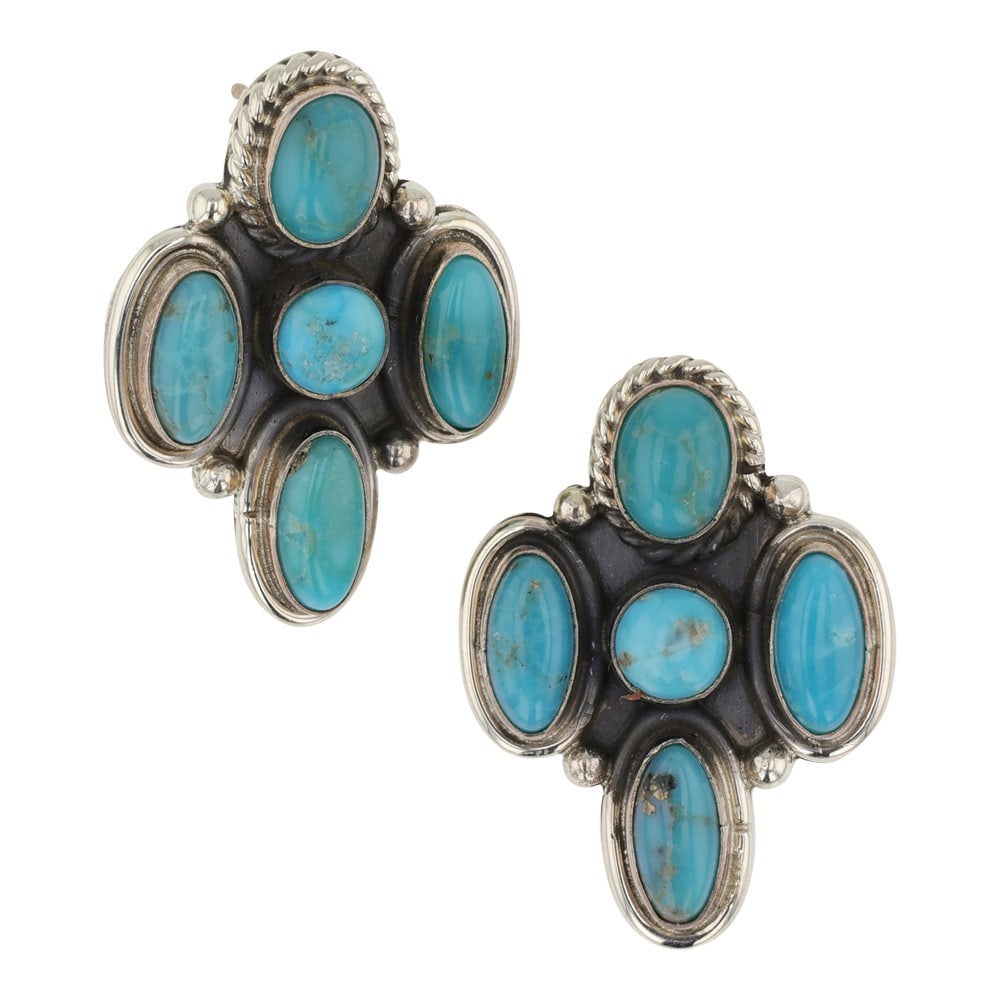 Eula Wylie Navajo Campitos Turquoise Earrings: Sterling Silver | Genuine Campitos Turquoise | Eula Wylie Navajo Campitos Turquoise Earrings | Navajo Native American Southwest Indian Jewelry | Good (no breaks or damages) | Approximate Weight:?12?Gr
