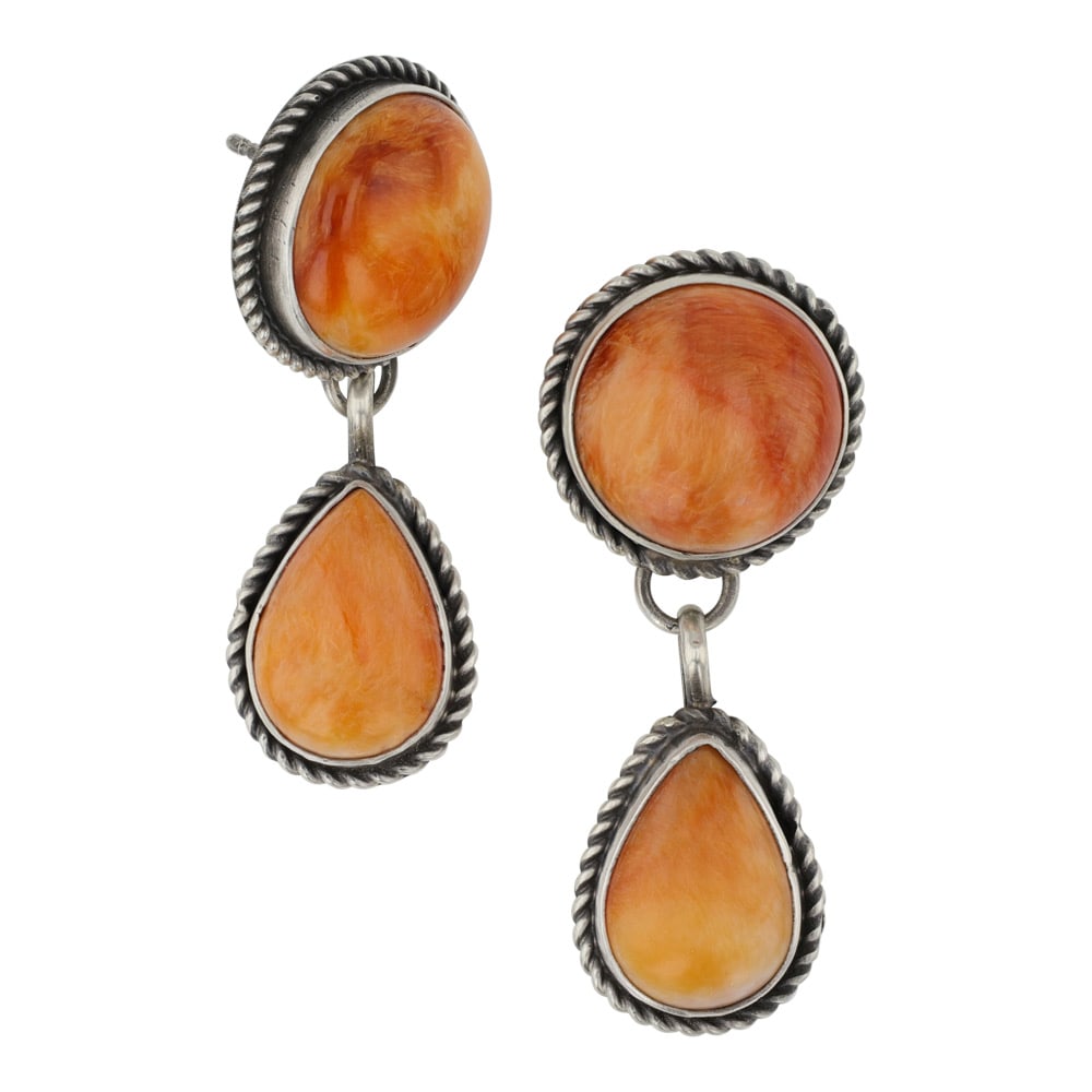 Randall Endito Navajo Spiny Oyster Earrings: Sterling Silver | Genuine Spiny Oyster | Randall Endito Navajo Spiny Oyster Earrings | Navajo Native American Southwest Indian Jewelry | Good (no breaks or damages) | Approximate Weight:?11?Grams | Ea