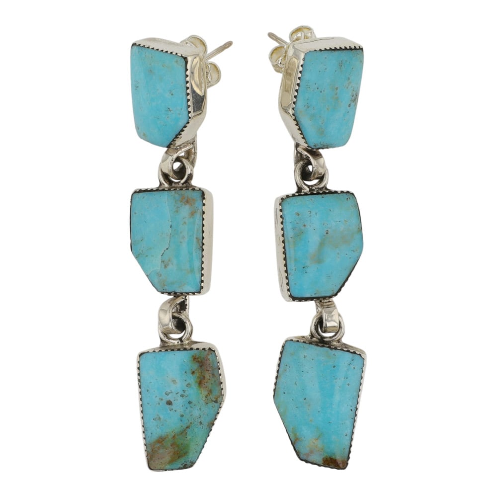 RB Navajo Campitos Turquoise Three Stone Earrings (1 of 2)