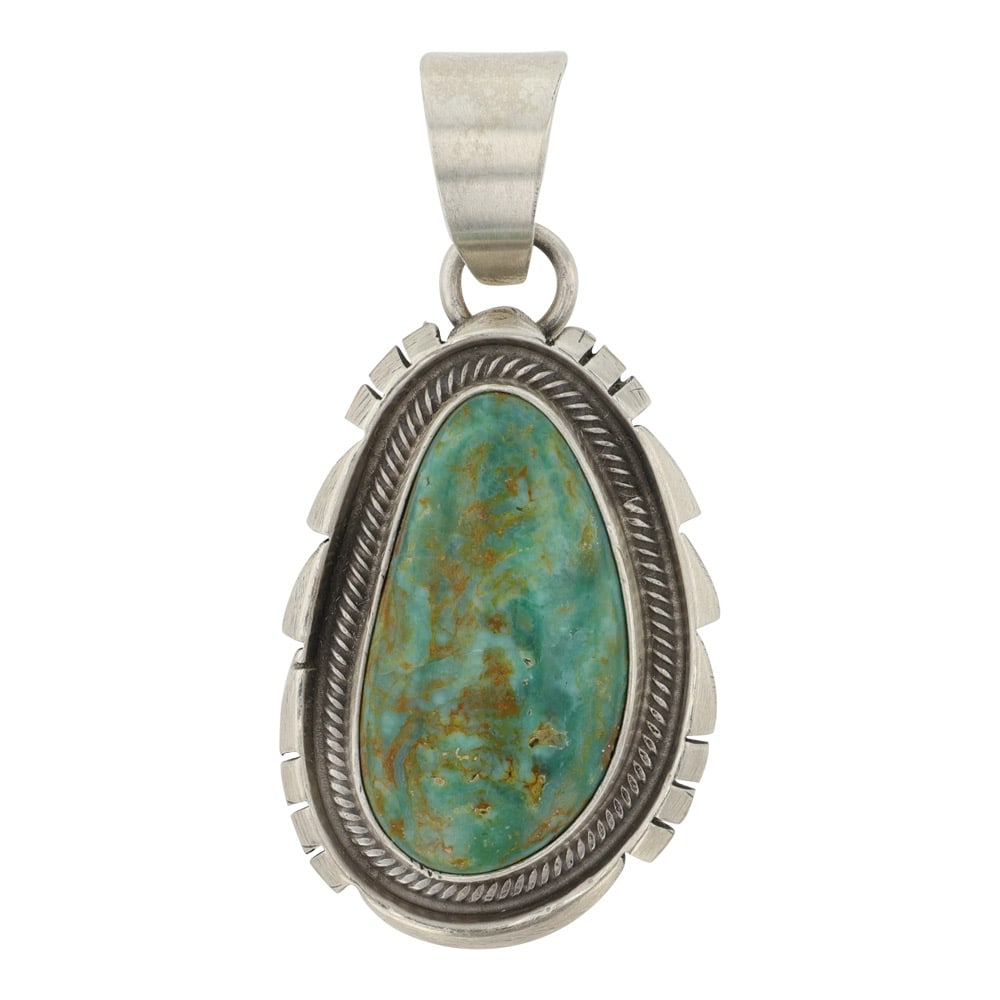 Phillip Begay Navajo Menassa Turquoise Pendant: Sterling Silver | Genuine Menassa Turquoise | Phillip Begay Navajo Menassa Turquoise Pendant | Navajo Native American Southwest Indian Jewelry | Good (no breaks or damages) | Approximate Weight:?12?Gr