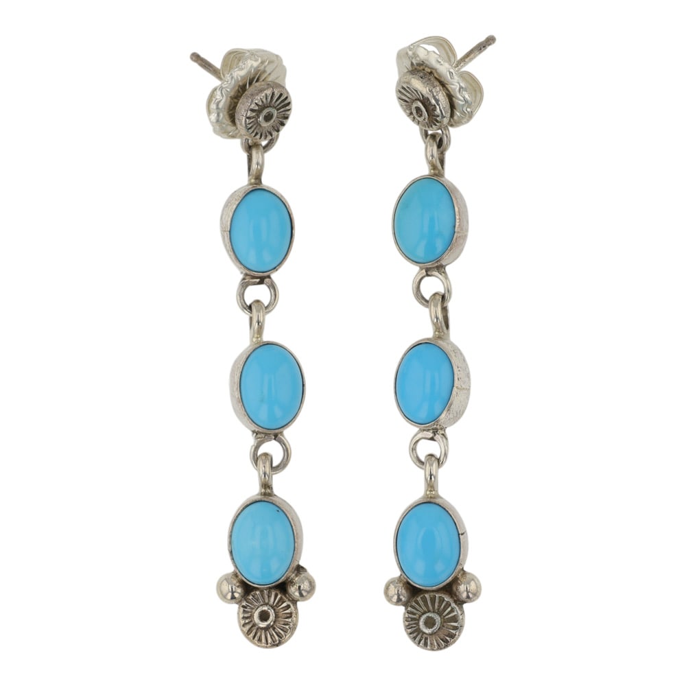 Ella Linkin Navajo Kingman Turquoise Three Stone Earrings (1 of 2)