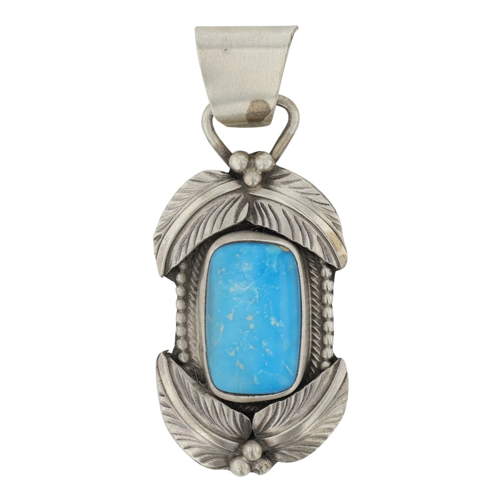 Lydia Begay Navajo Kingman Turquoise Pendant: Sterling Silver | Genuine Kingman Turquoise | Lydia Begay Navajo Kingman Turquoise Pendant | Navajo Native American Southwest Indian Jewelry | Good (no breaks or damages) | Approximate Weight:9Grams |