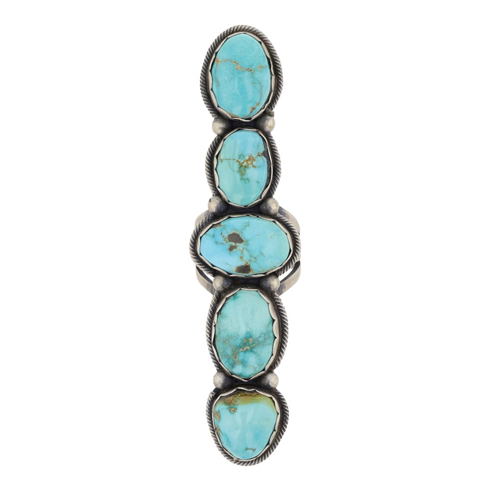 Paul Livingston Navajo Carico Lake Turquoise Five Stone Long Statement (1 of 3)