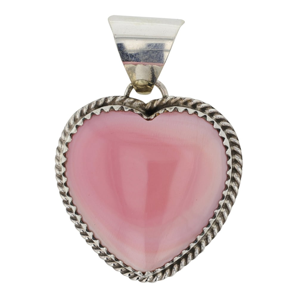 Navajo Pink Conch Heart Pendant: Sterling Silver | Genuine Pink Conch | Navajo Pink Conch Heart Pendant | Navajo Native American Southwest Indian Jewelry | Good (no breaks or damages) | Approximate Weight:?6?Grams | Pendant: 1.5" x 1