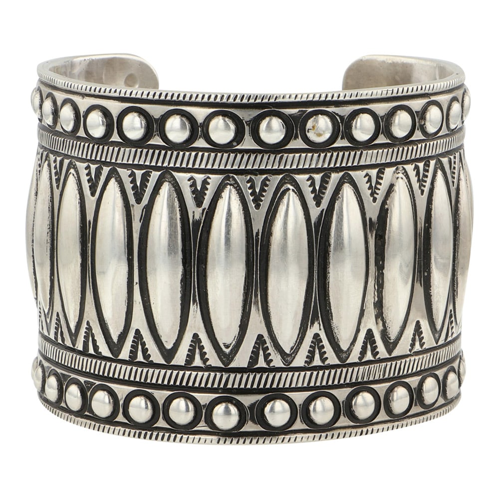 Glenn Livingston Navajo Plain Silver Large Bump out Wide Detailed Cuff Bracelet (1 of 3)
