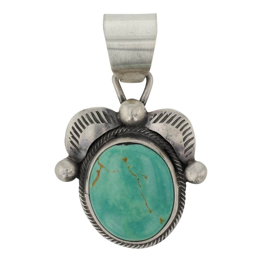 Danny Henio Navjao Nevada Turquoise Pendant: Sterling Silver | Genuine Nevada Turquoise | Danny Henio Navjao Nevada Turquoise Pendant | Navajo Native American Southwest Indian Jewelry | Good (no breaks or damages) | Approximate Weight:?9?Grams |