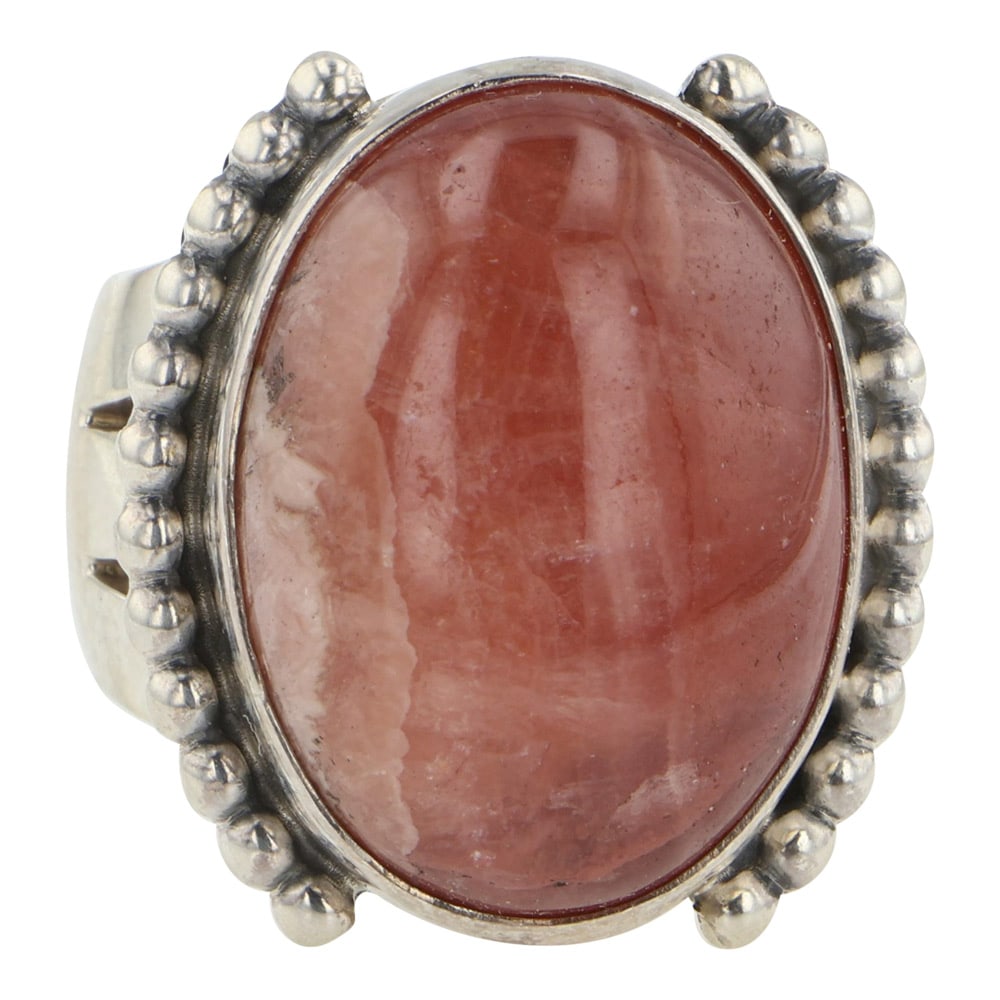 Daniel Benally Navjao Rhodochrosite Ring: Sterling Silver | Genuine Rhodochrosite | Daniel Benally Navjao Rhodochrosite Ring | Navajo Native American Southwest Indian Jewelry | Good (no breaks or damages) | Approximate Weight:?17?Grams | Ring