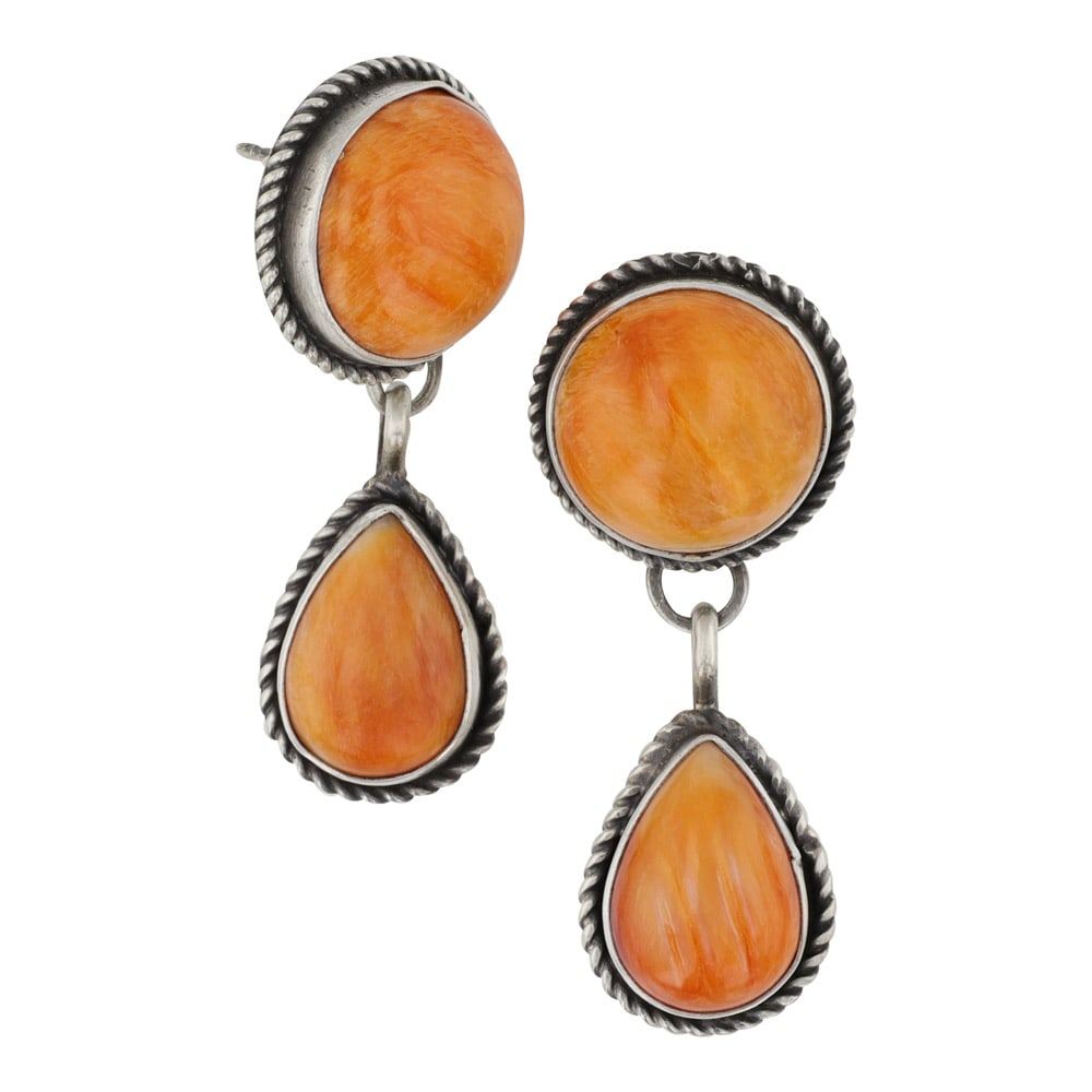 Randall Endito Navajo Spiny Oyster Earrings: Sterling Silver | Genuine Spiny Oyster | Randall Endito Navajo Spiny Oyster Earrings | Navajo Native American Southwest Indian Jewelry | Good (no breaks or damages) | Approximate Weight:?11?Grams | Ea