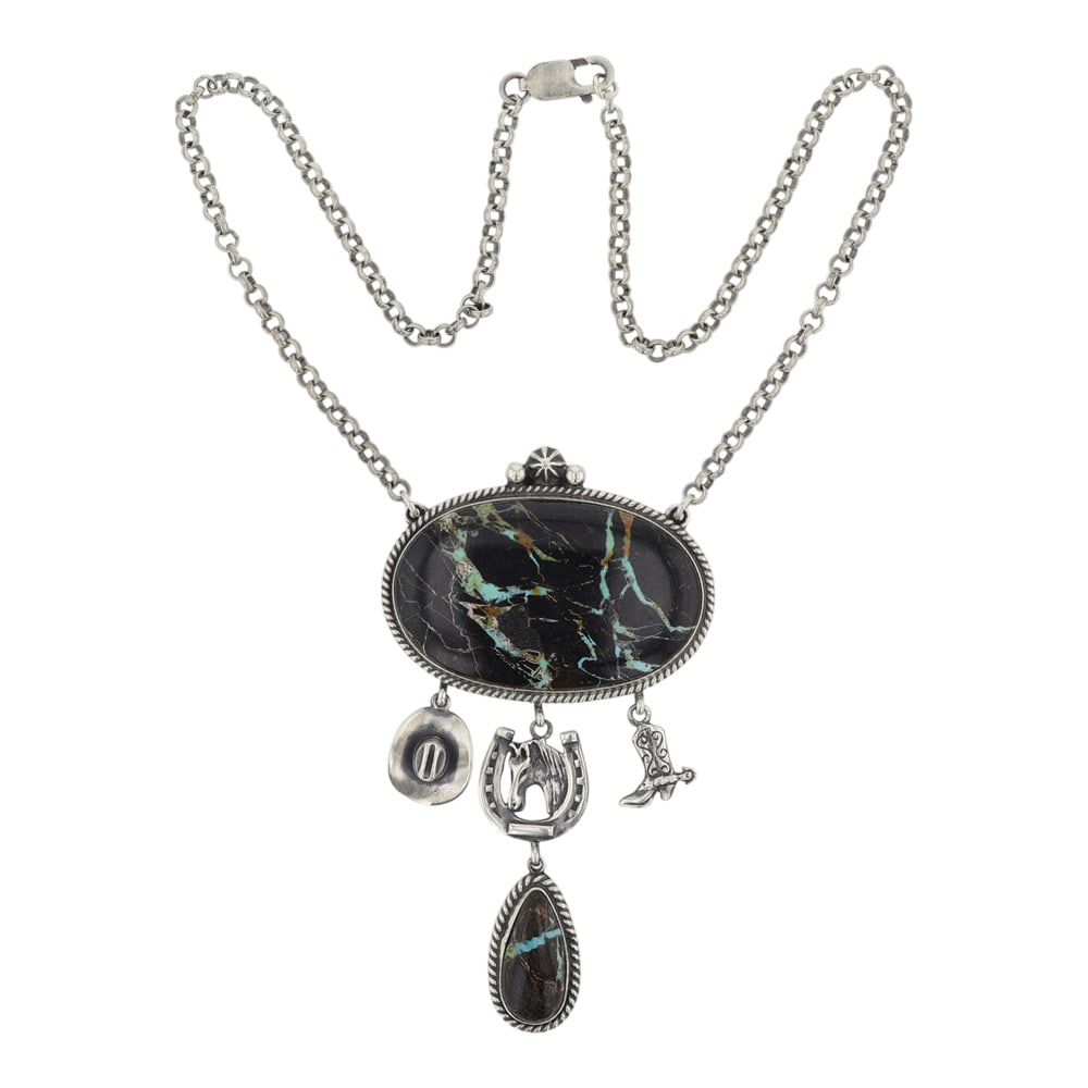 Navajo Black Jack Turquosei Lariat Necklace (1 of 4)