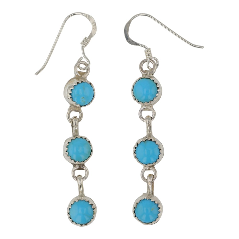Navajo Kingman Turquoise Three Stone Earrings: Sterling Silver | Genuine Kingman Turquoise | Navajo Kingman Turquoise Three Stone Earrings | Navajo Native American Southwest Indian Jewelry | Good (no breaks or damages) | Approximate Weight:?4?Gram