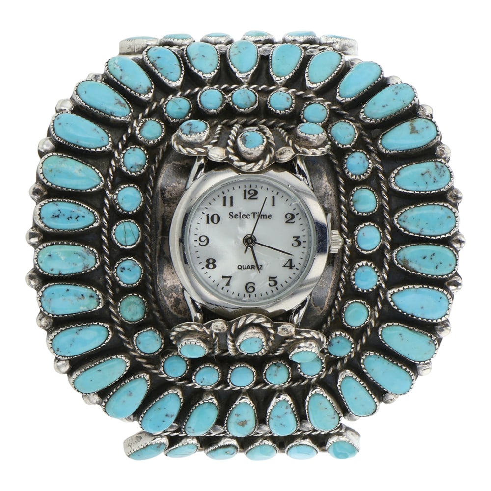 Navajo Kingman Turquoise Cluster Watch Bracelet (1 of 3)