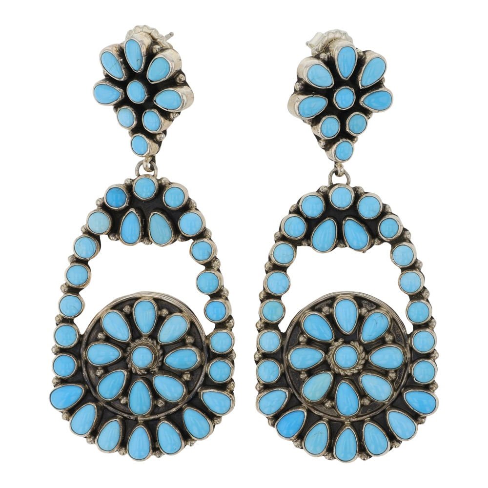 Renell Perry Navajo Sleeping Beauty Turquoise Earrings: Sterling Silver | Genuine Sleeping Beauty Turquoise | Renell Perry Navajo Sleeping Beauty Turquoise Earrings | Navajo Native American Southwest Indian Jewelry | Good (no breaks or damages) | Approxima