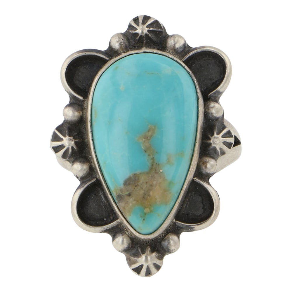 Navajo Campitos Turquoise Ring: Sterling Silver | Genuine Campitos Turquoise | Navajo Campitos Turquoise Ring | Navajo Native American Southwest Indian Jewelry | Good (no breaks or damages) | Approximate Weight:?11?Grams | Ring: 8 s