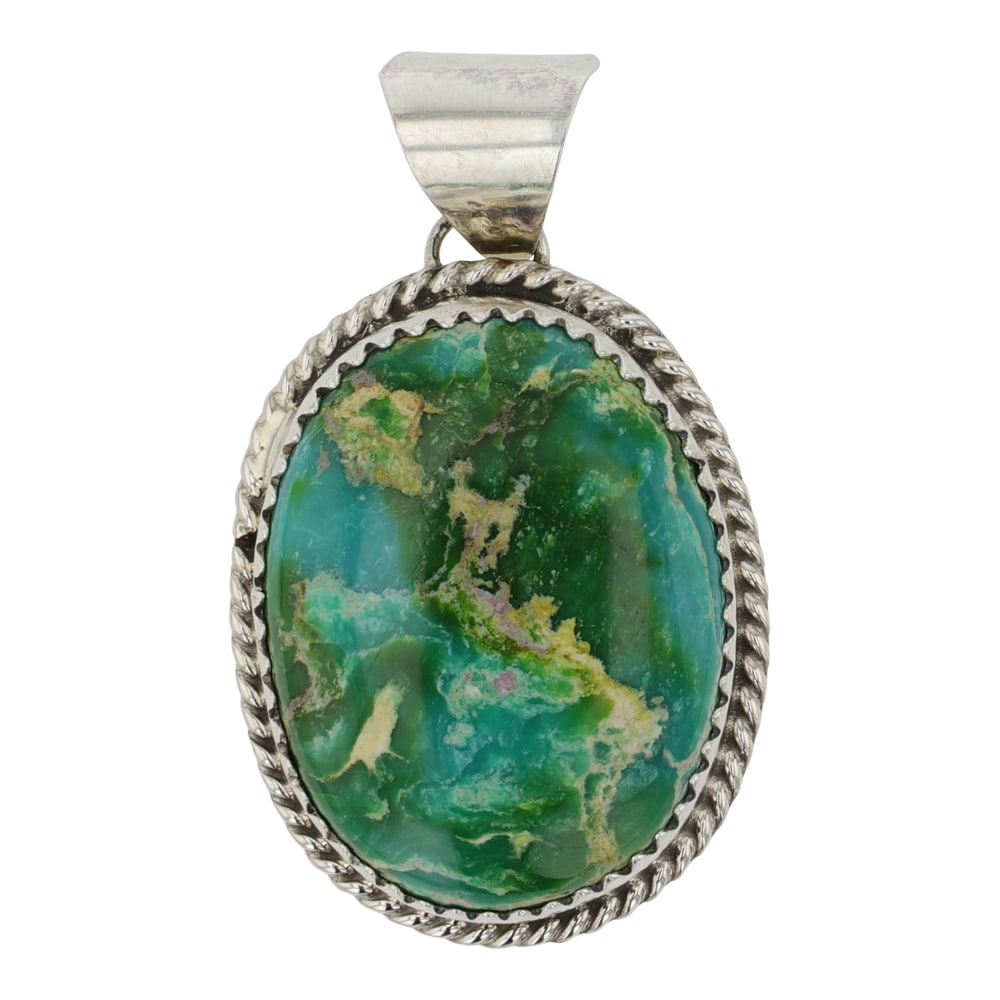 Navajo Sonoran Gold Turquoise Pendant: Sterling Silver | Genuine Sonoran Gold Turquoise | Navajo Sonoran Gold Turquoise Pendant | Navajo Native American Southwest Indian Jewelry | Good (no breaks or damages) | Approximate Weight:?7?Grams |