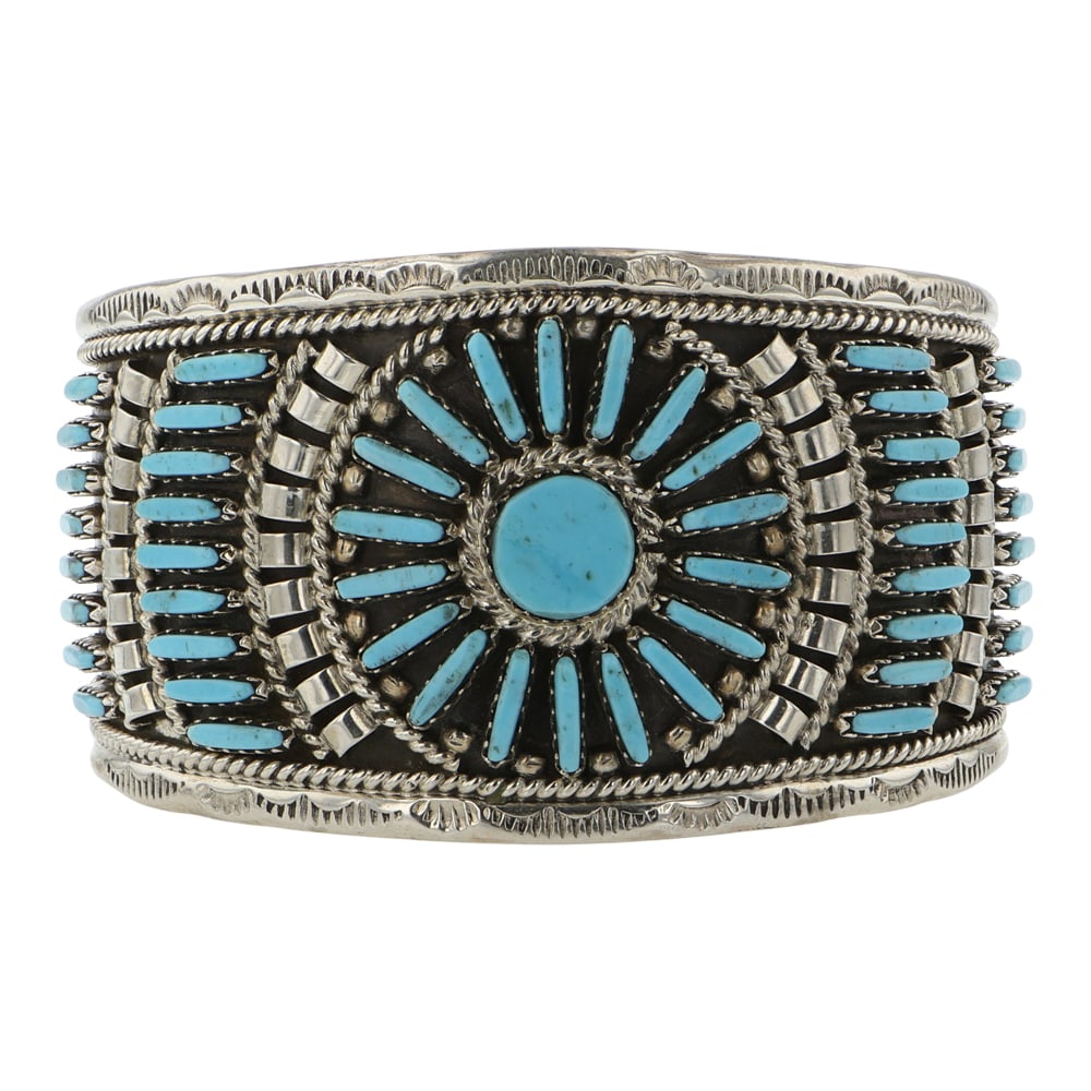 Zuni Kingman Turquoise Needlepoint Bracelet Large Cuff Bracelet (1 of 3)